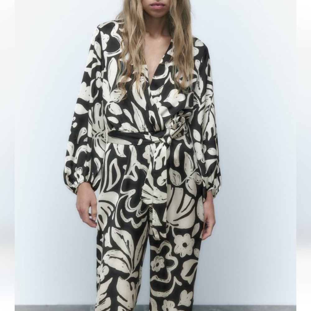 ZARA * SATIN LONG PRINT JUMPSUIT - Picture 3 of 11